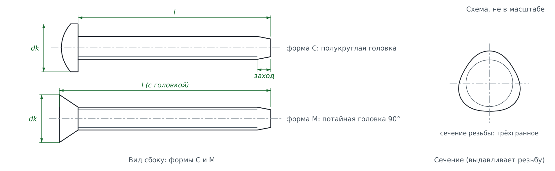 Схема: Винт резьбообразующий DIN 7500