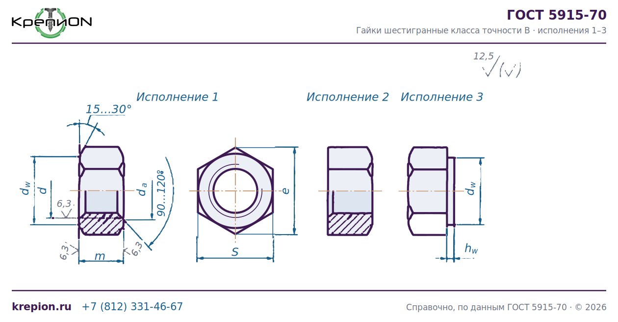 Чертёж: Гайка ГОСТ 5915-70