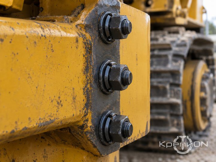 Пружинные шайбы DIN 127 под гайками крупных болтов на раме тяжёлой техники